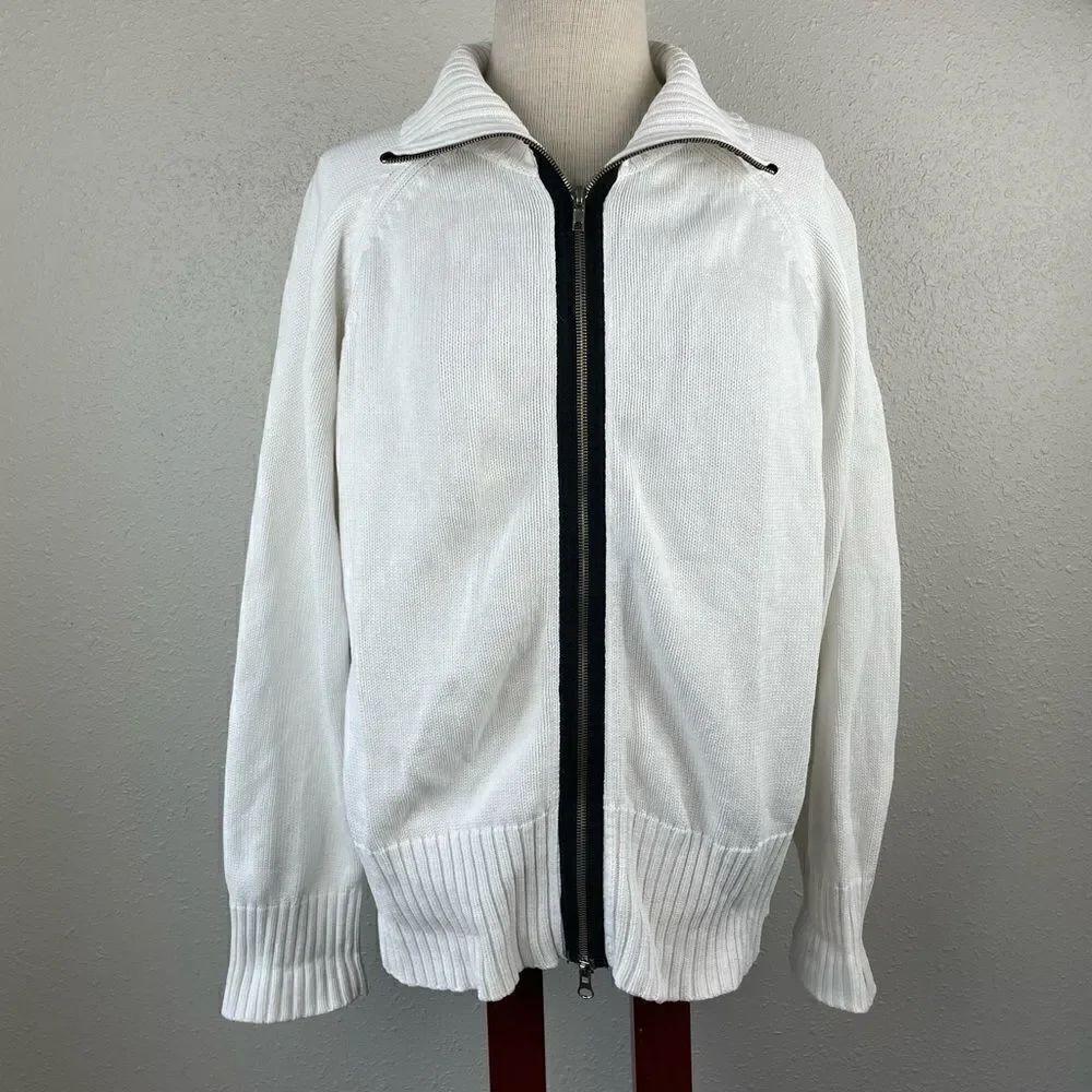 Tommy Hilfiger White Full Zip Sweater Jacket Size XL EUC